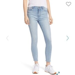 - NWT DL1961 Light Blue High Rise Farrow Skinny Jeans Metallic Dot Accents
